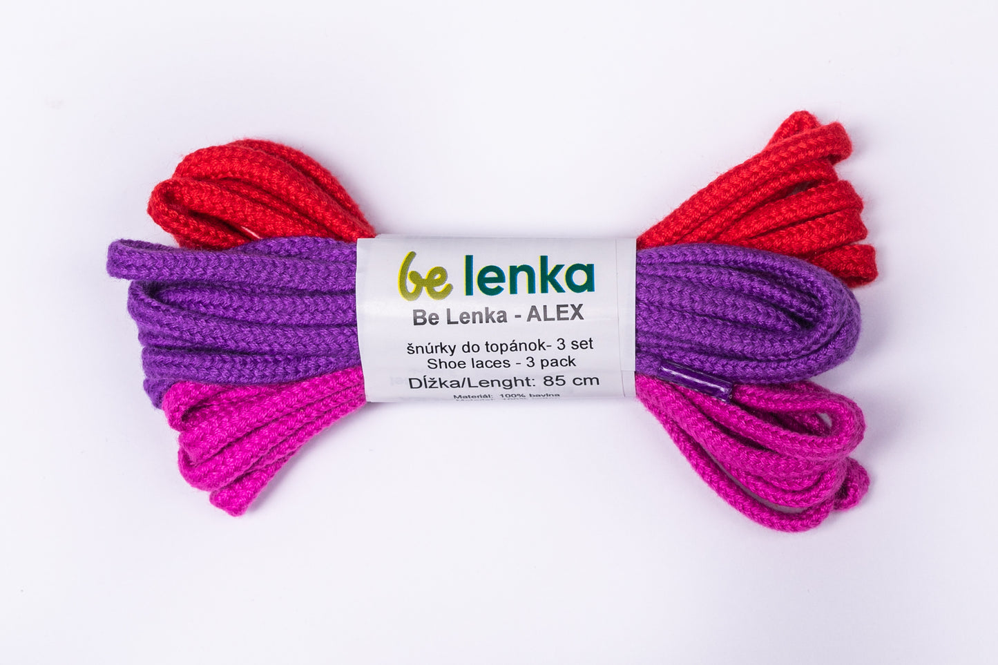 Be Lenka Shoe Laces 3 pack (85cm) - Red, Fuchsia, Purple