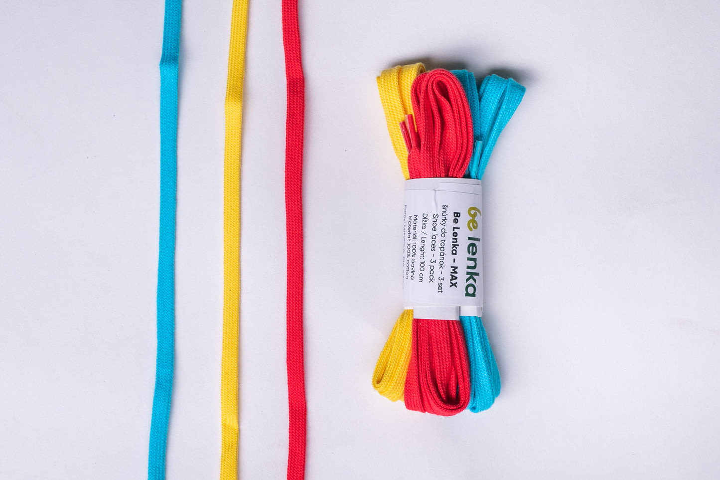 Be Lenka Shoe Laces 3 Pack (100cm) - Turquoise, Yellow, Red